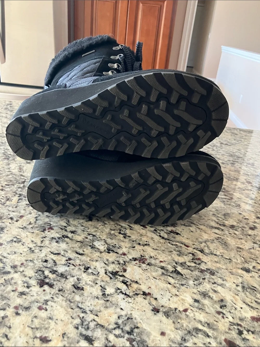 BearPaw Black Quilted Lace-Up Winter Boots with Faux Fur Cuff